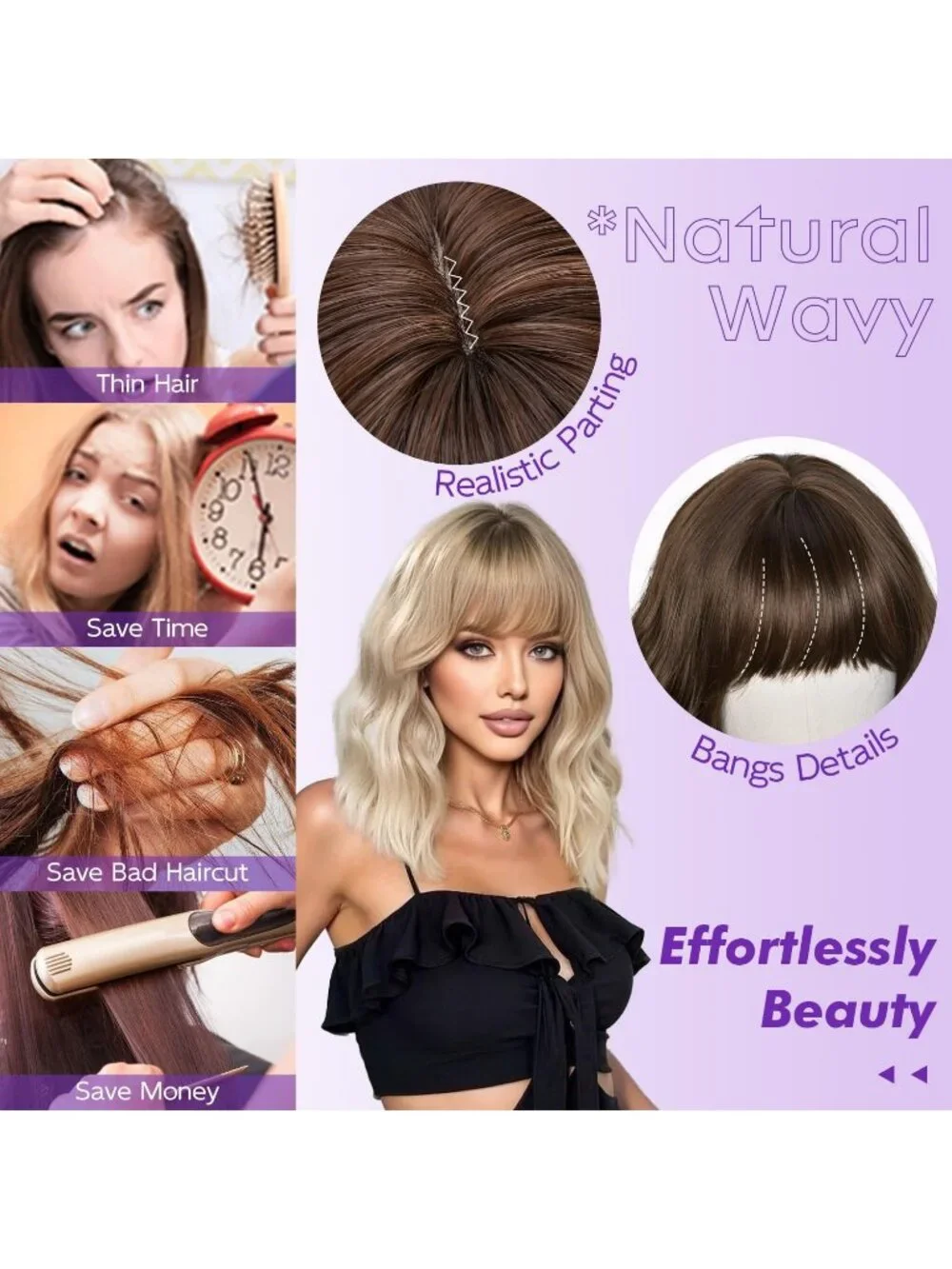 Women's Brown 14 Inch Natural Synthetic Short Curly Wavy Fiber Wigs